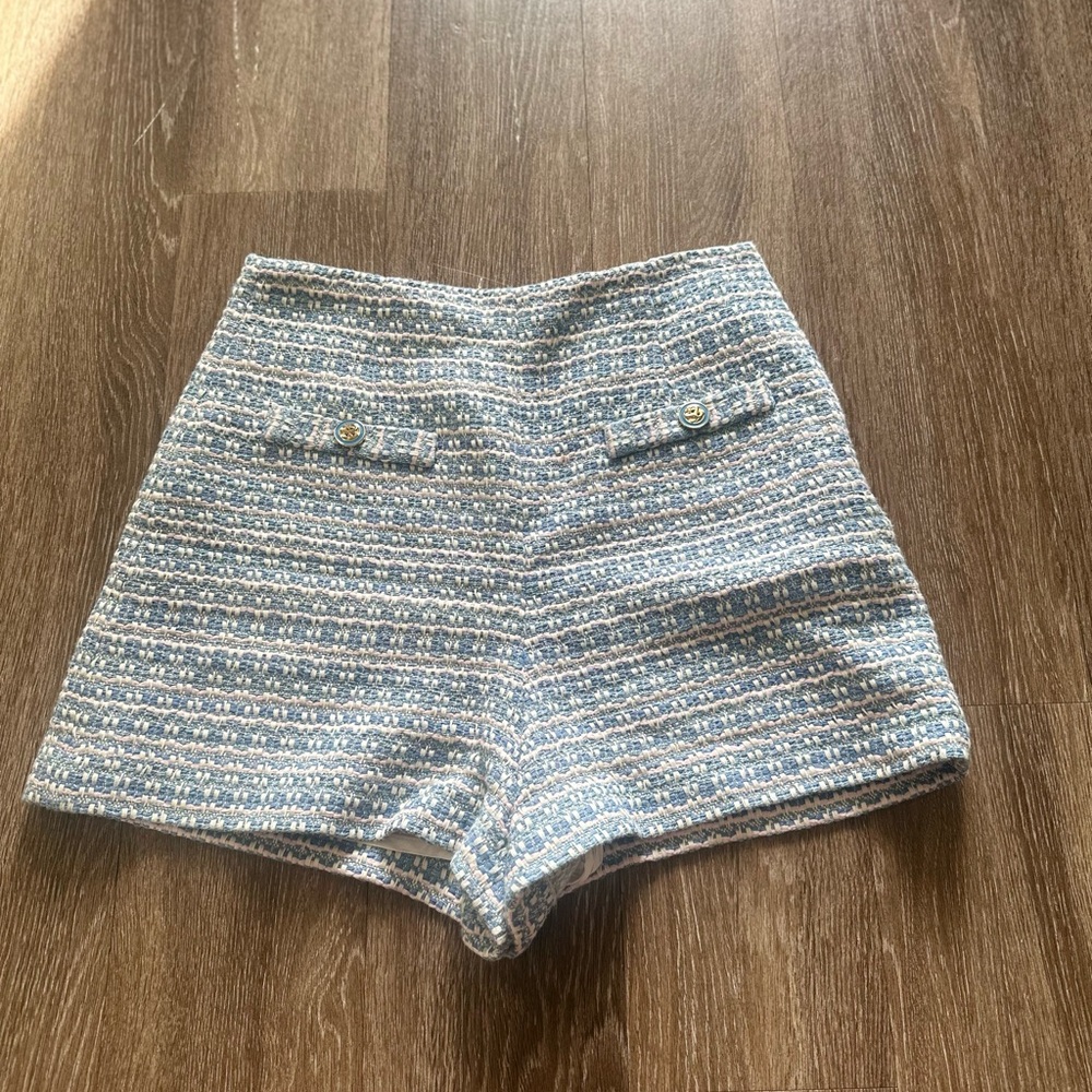 Sandro High Waist Blue Tweed Shorts